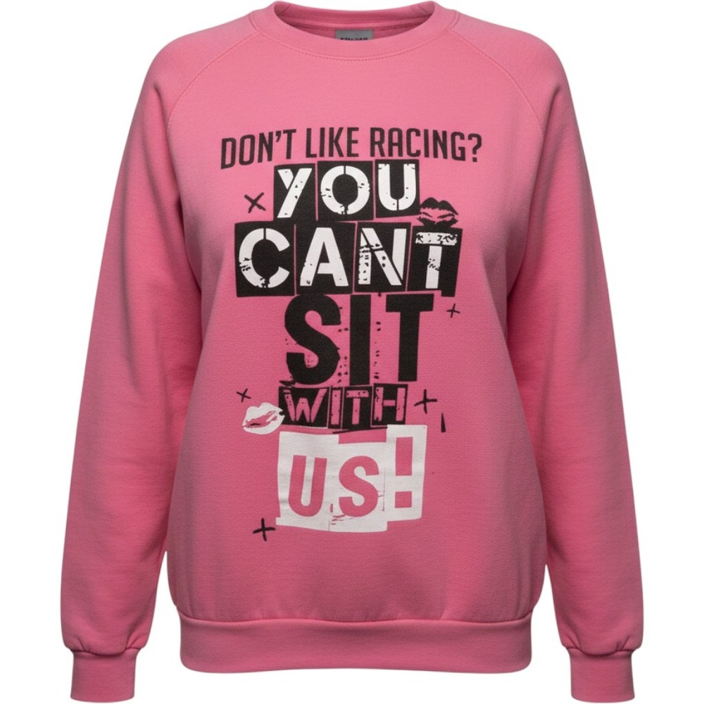 Women Hoodie Pink Port & Company Racing Graphic Zip Up Y2K Sassy Bold Statement